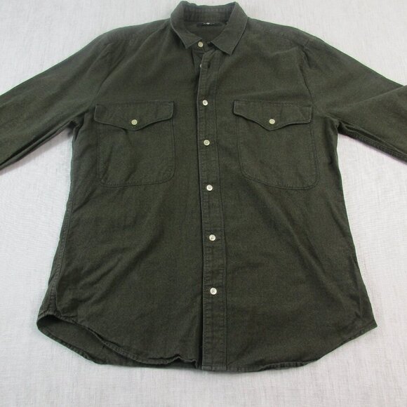 7 For All Mankind Flannel Shirt Mens Large Green Flap Pockets Collared Button-Up - Picture 3 of 10